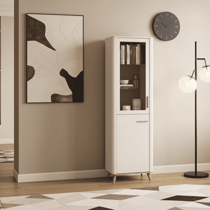 Cashmere & Oak Effect Tall Slim 2-Door Display Cabinet
