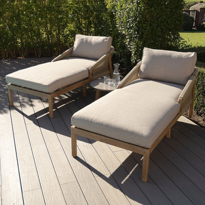 Martinique Rope Weave Double Sunlounger Set with Round Coffee Table
