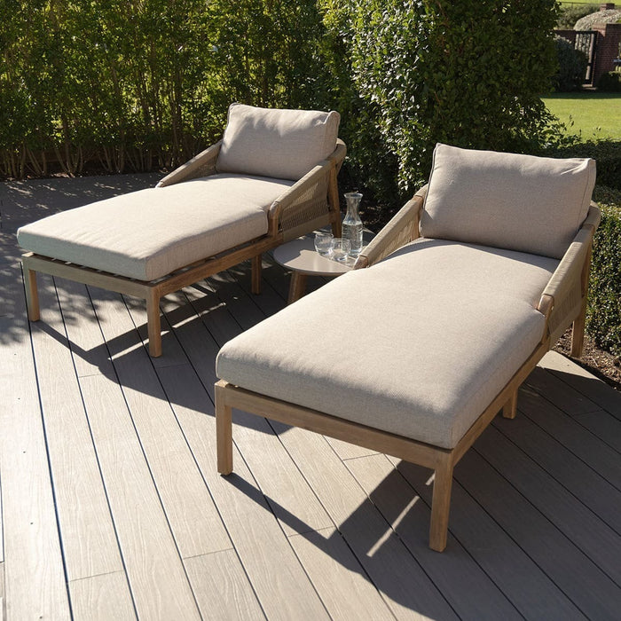 Martinique Rope Weave Double Sunlounger Set with Round Coffee Table