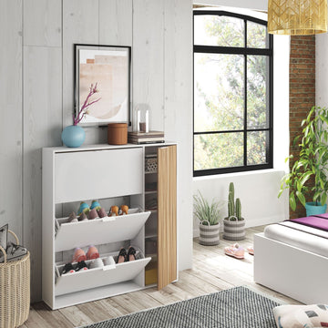 Amos Mann Natural Oak Effect and White Large Shoe Cabinet