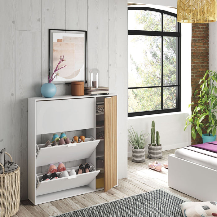 Natural Oak Effect and White Large Shoe Cabinet