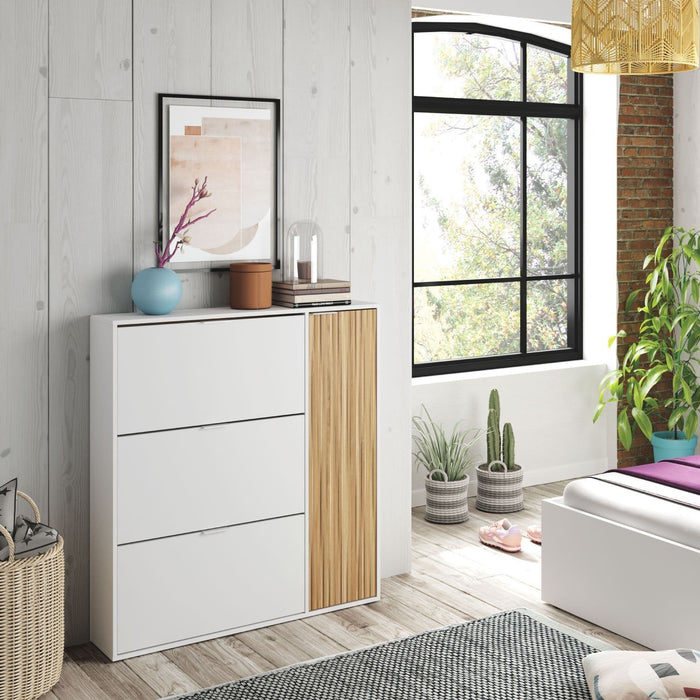 Natural Oak Effect and White Large Shoe Cabinet