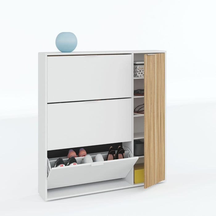 Natural Oak Effect and White Large Shoe Cabinet