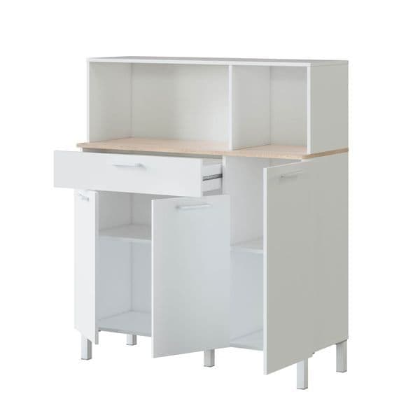 White & Oak 3-Door Utility Kitchen Cupboard