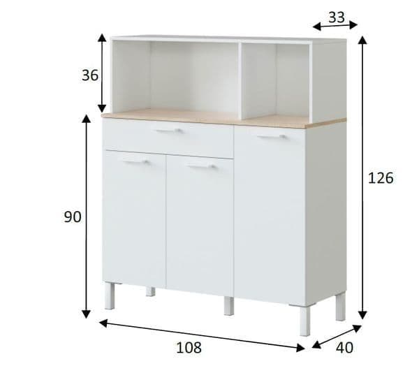 White & Oak 3-Door Utility Kitchen Cupboard