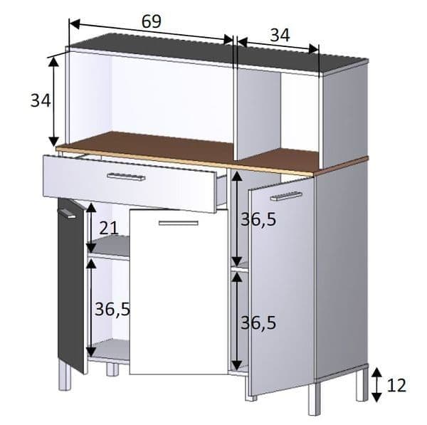 White & Oak 3-Door Utility Kitchen Cupboard