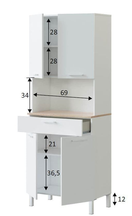 White & Oak 4-Door Utility Kitchen Cupboard