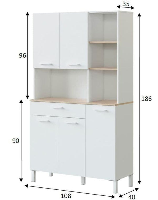 White & Oak 5-Door Utility Kitchen Cupboard