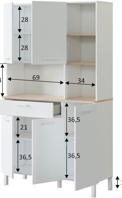 White & Oak 5-Door Utility Kitchen Cupboard