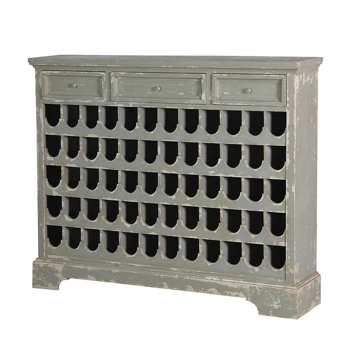Grey Distressed 55 Bottle Wine Rack With Drawers