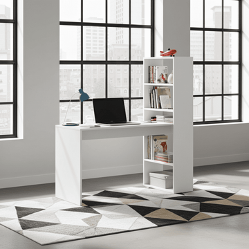 Amos Mann Matt White Computer Desk Table with Bookcase