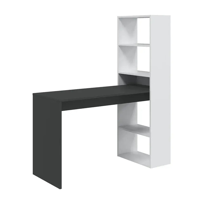 White and Grey Effect Computer Desk Table with Bookcase