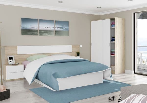 Durham Artic White and Oak Effect Small Narrow Sliding 2 Door Wardrobe 120cm Wide