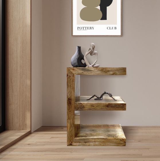 Acre & Artisan Light Solid Wood E Shaped Side Table
