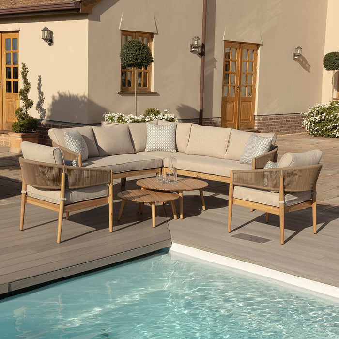 Porto Rope Weave Corner Sofa Set with Pair of Round Coffee Tables & 2 Armchairs