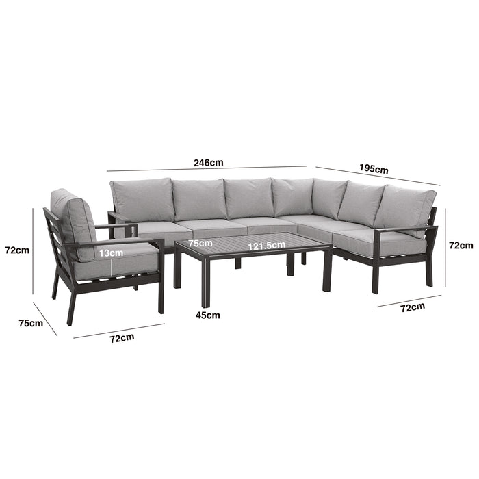 Vancouver Large Aluminium Corner Dining Set with Rectangular Coffee Table & Armchair - Dove Grey