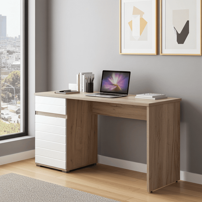 Oak and White Gloss Desk