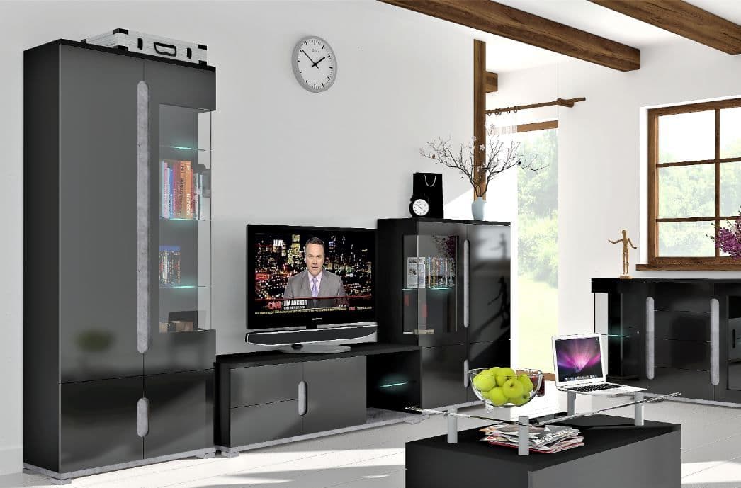 Black High Gloss & Grey 1 Glass Door Display Cabinet