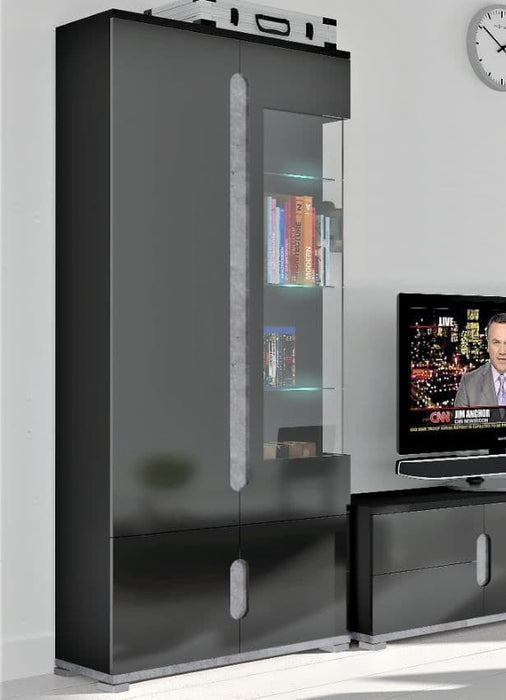 Black High Gloss & Grey 1 Glass Door Display Cabinet