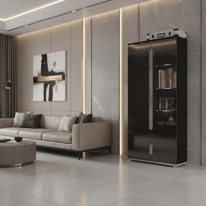 Black High Gloss & Grey 1 Glass Door Display Cabinet