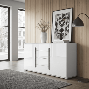 Amos Mann White High Gloss And Grey 2 Door / 4 Drawer Sideboard T46