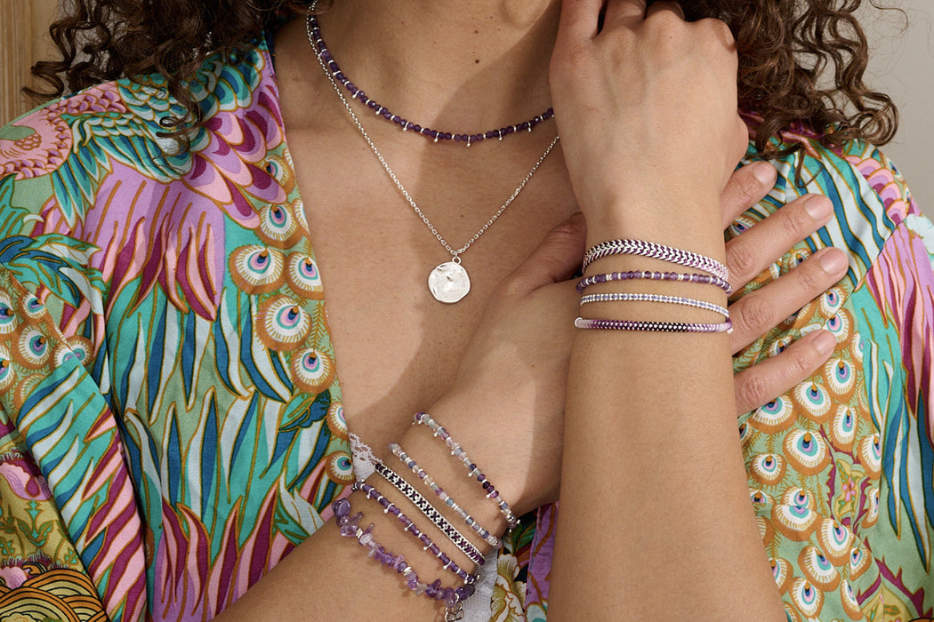 Emelia Ombre Purple & Silver Braided Bracelet