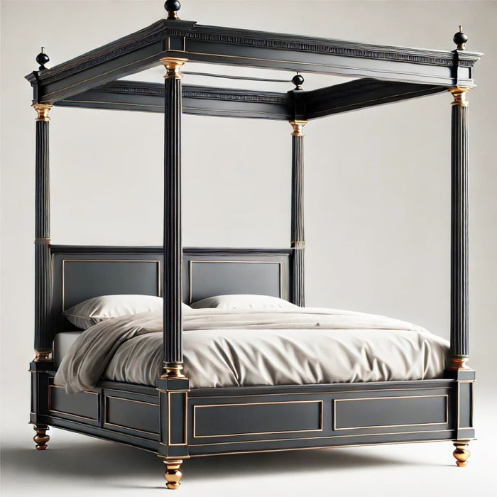 Emily Noir Four Poster Bed with Gold Highlights