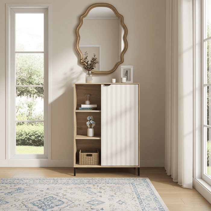 Evandria Grey Oak Effect Cashmere Slatted Short Sideboard - 11013843