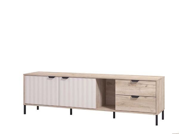Vandea Grey Oak Effect Cashmere Slatted TV Unit Cabinet