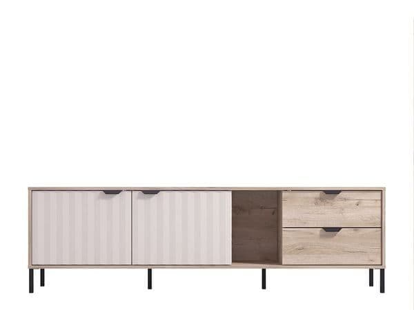 Vandea Grey Oak Effect Cashmere Slatted TV Unit Cabinet
