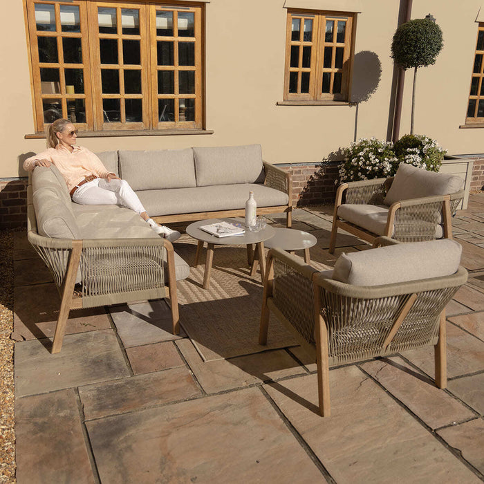 Martinique Rope Weave Corner Sofa Set with 2 Lounge Armchairs & 2 Round Coffee Tables