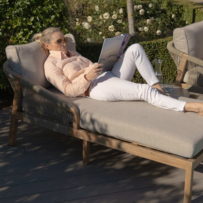 Martinique Rope Weave Double Sunlounger Set with Round Coffee Table