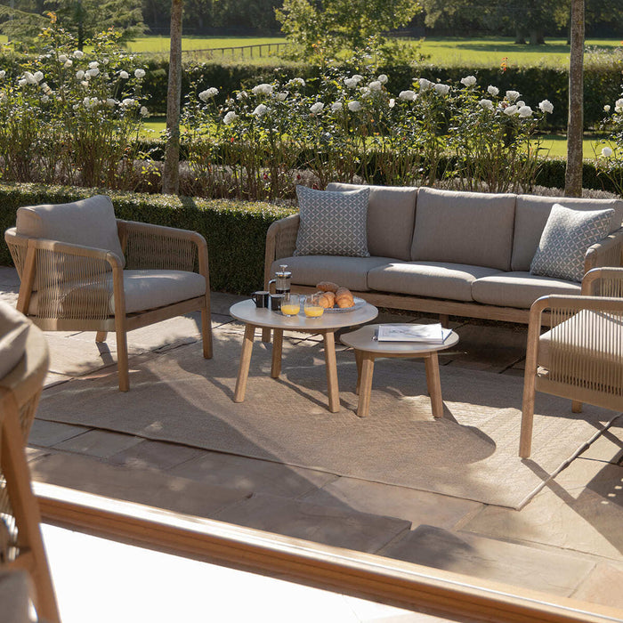 Martinique Rope Weave 3 Seat Sofa Set with 2 Lounge Armchairs & 2 Round Coffee Tables