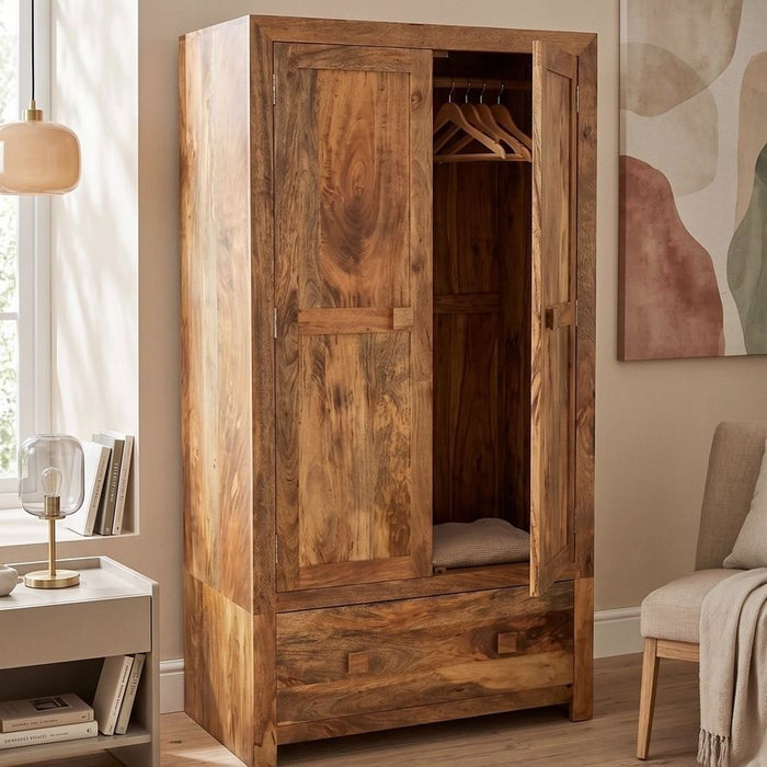 Light Dakota Mango Wood Double Wardrobe - In Stock