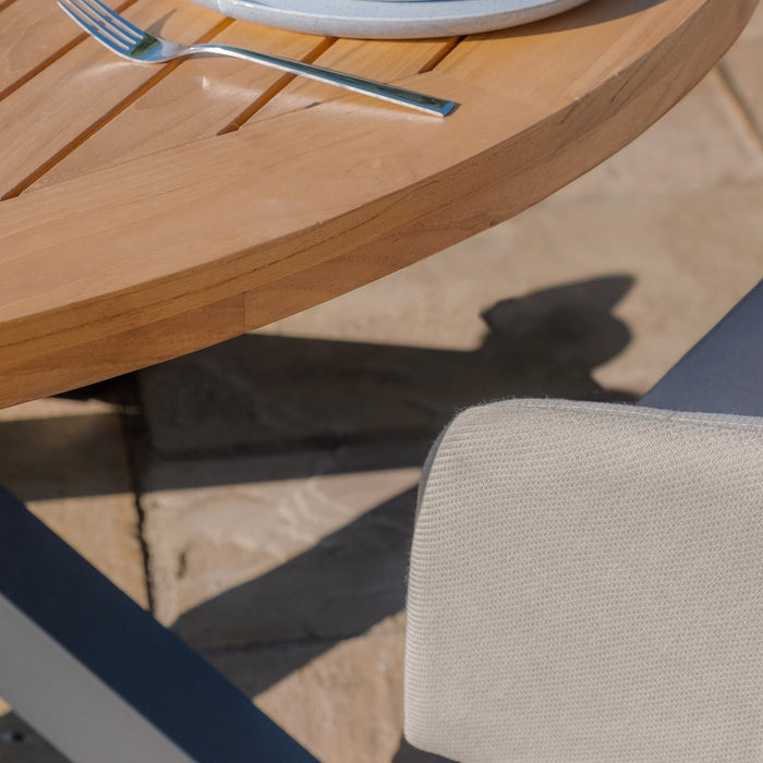 Jakarta Teak Round Dining Table with 6 Ambition Oatmeal Dining Chairs