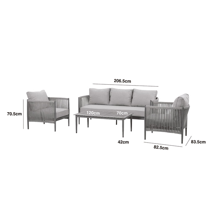 Havana Rope Weave 3 Seat Sofa Set with Rectangular Coffee Table - Ceramic Glass