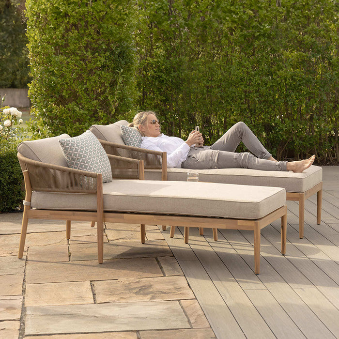 Porto Rope Weave Double Sunlounger Set with Small Round Coffee Table