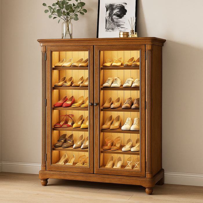 French Inspired Shoe Storage Cabinet with Internal LED Lighting