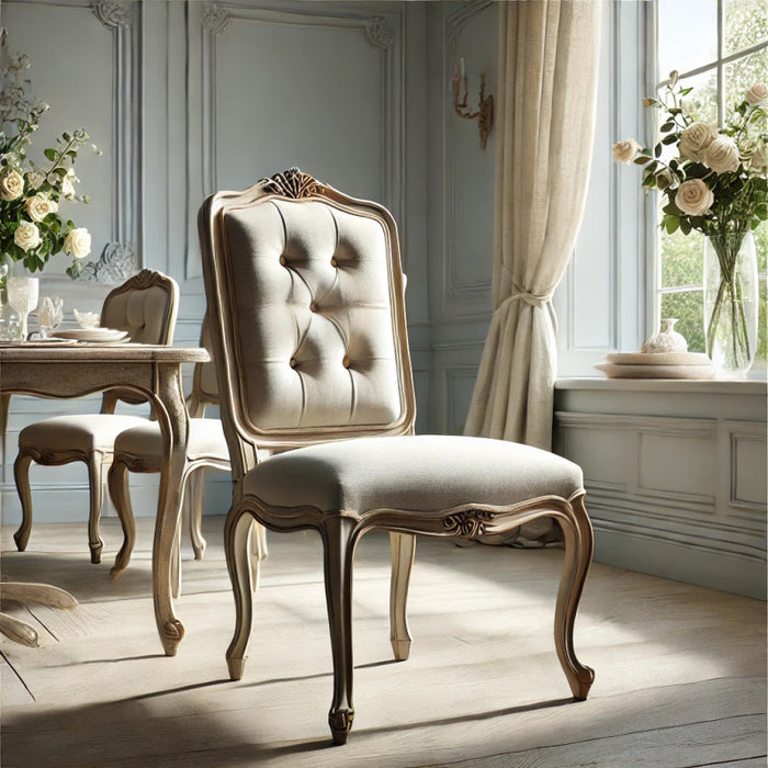 Chic French Buttoned Back Carved Dining Chair
