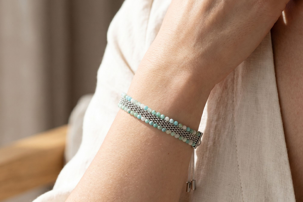Freya Amazonite Mix Silver Braided Bracelet
