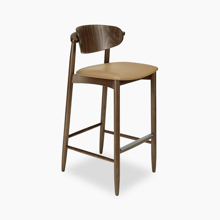 Emrik Wooden Bar Stool Upholstered Seat & Wide Backrest
