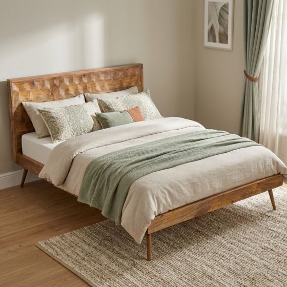 Acre & Artisan Geo Light Mango Wood Bed Frame