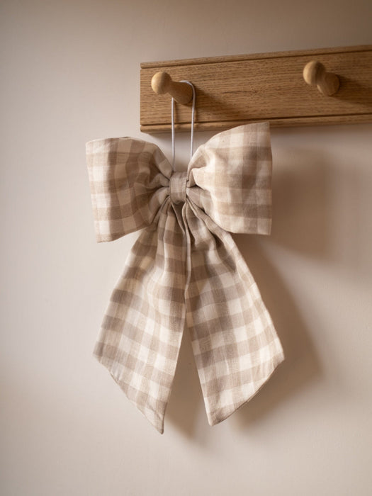 Cream and Beige Gingham Hanging Bow