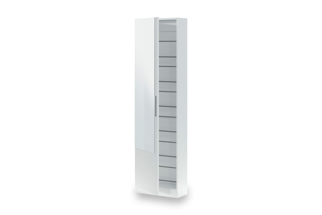 Artic White Tall Shoe Cabinet 1 Mirrored Door 14-16 Pairs
