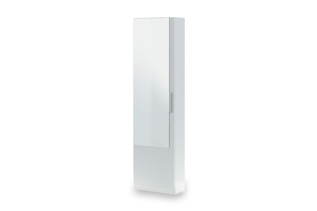 Artic White Tall Shoe Cabinet 1 Mirrored Door 14-16 Pairs