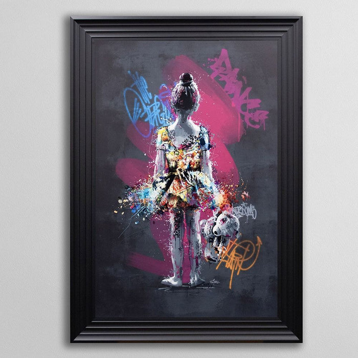 Girl With Bear Graffiti Framed Art - In Stock