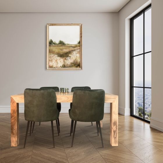 Acre & Artisan Light Solid Wood 160Cm Dining Table 4 Henley Velvet Chairs