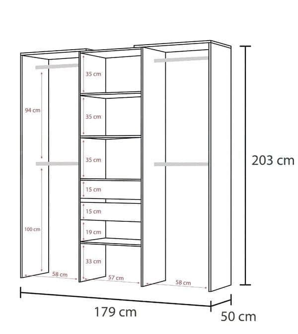 Large Concrete Grey and White Open Door Wardrobe