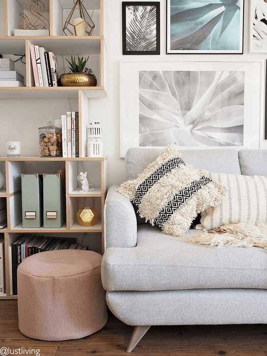 Herringbone Wool Pouffe - Blush