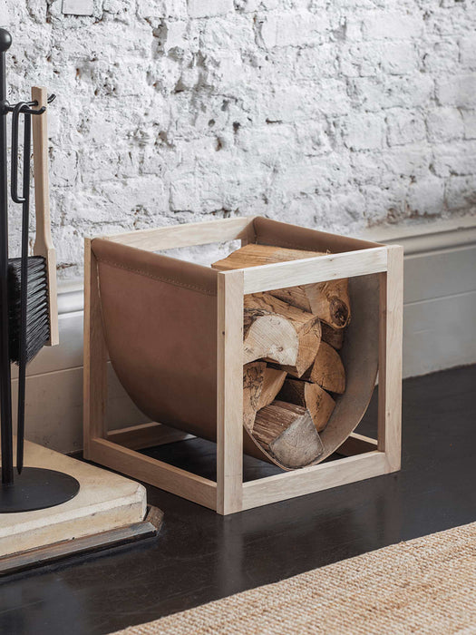Oak & Leather Log Holder